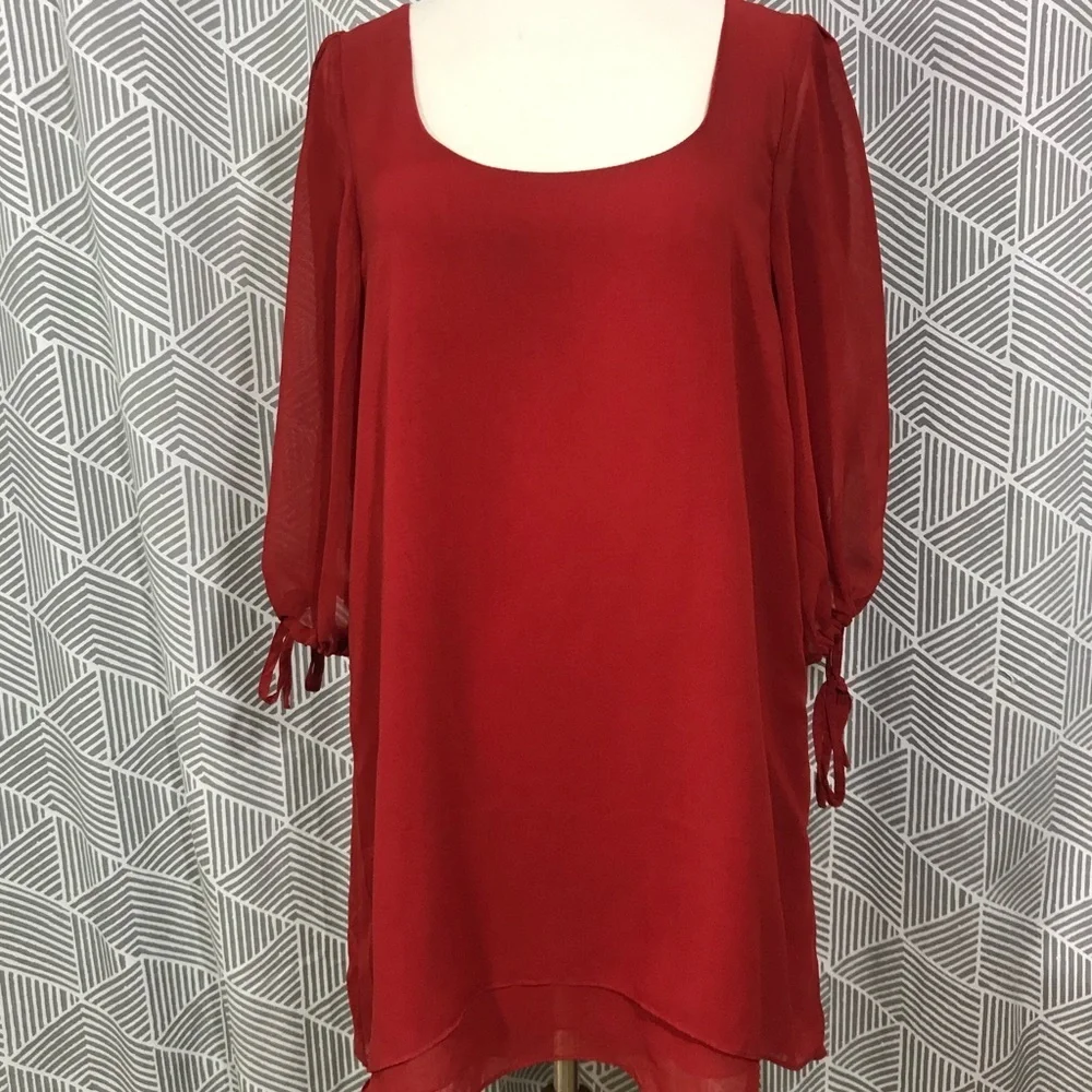 Red Scoop Neck Bell Sleeve Dress